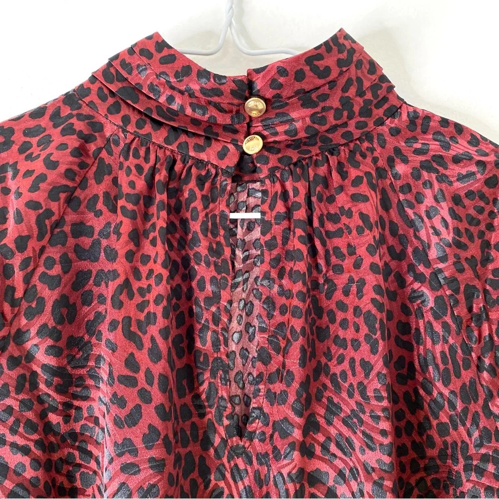 MICHAEL Michael Kors Wine Black Animal Print Pleated Blouse Long Puff Sleeve NWT - Picture 7 of 9